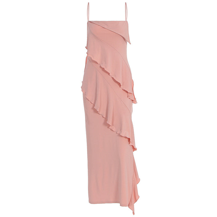 Dame off-shoulder maxikjole med asymmetrisk flæsedesign Skovae