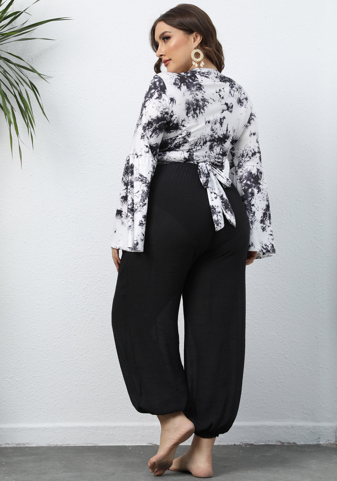 Femme Trendy Bindefront Cropped Top og Løst Bukse Sæt Stilla