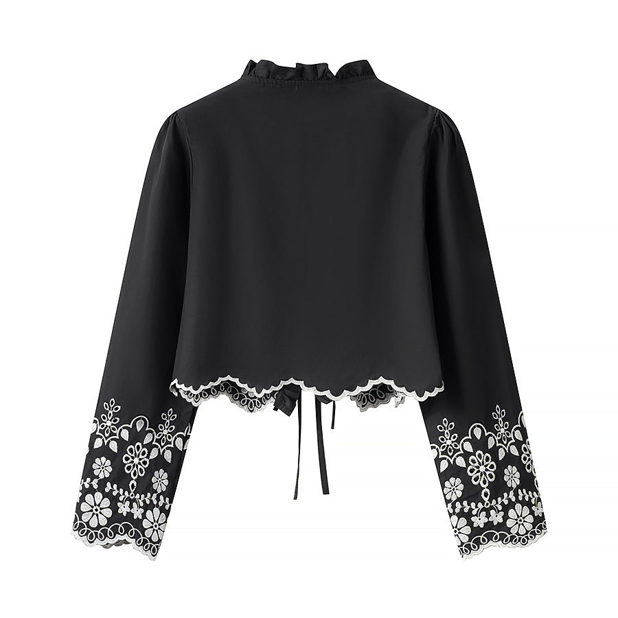 Femme Broderet Crop-Jakke med Rynke Spejl Stilla