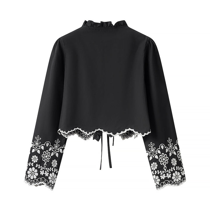 Femme Broderet Crop-Jakke med Rynke Spejl Stilla