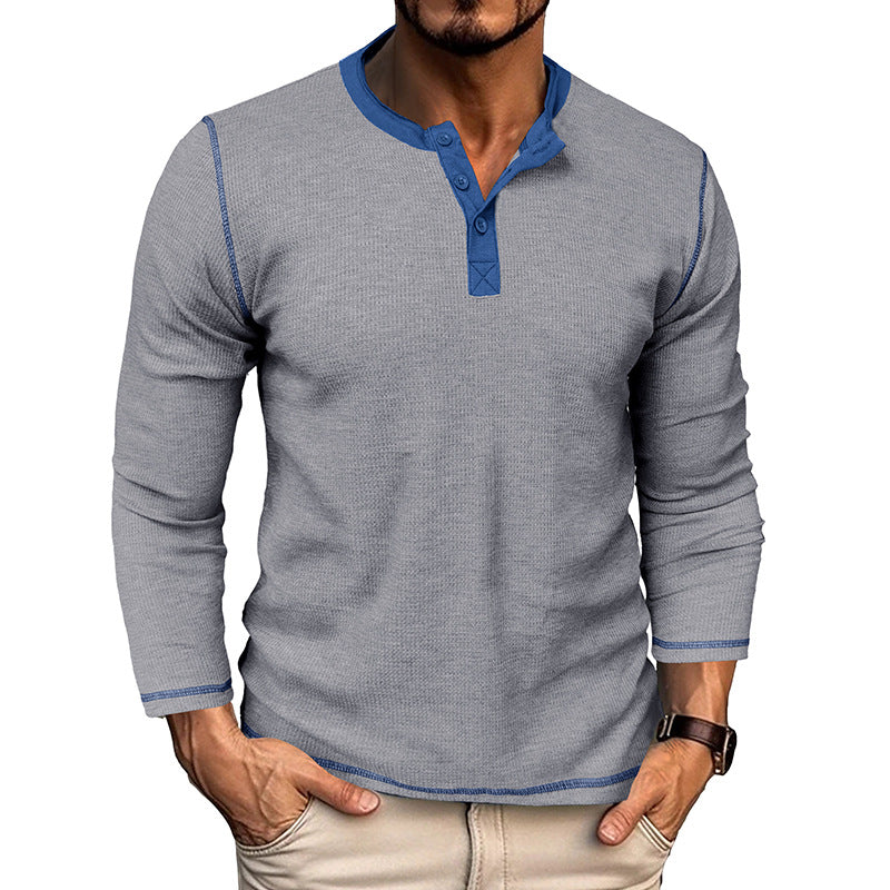Herrer Langærmet Henley-shirt i åndbart bomuldsblandning med stilfuld kontrastkrave Stilla