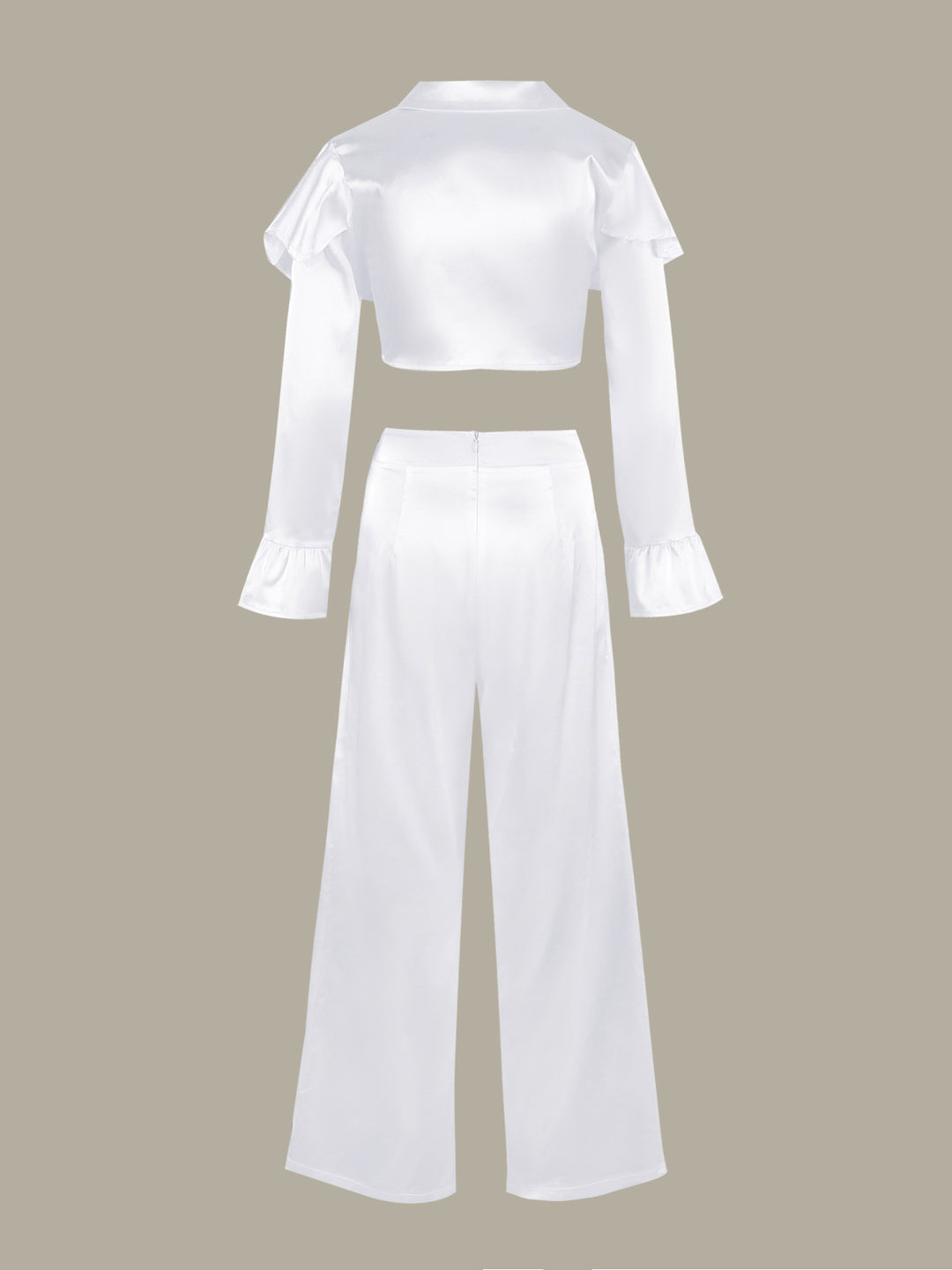 Dameensemble med figursyet crop-top og elegant højhvidt bukser Stilla
