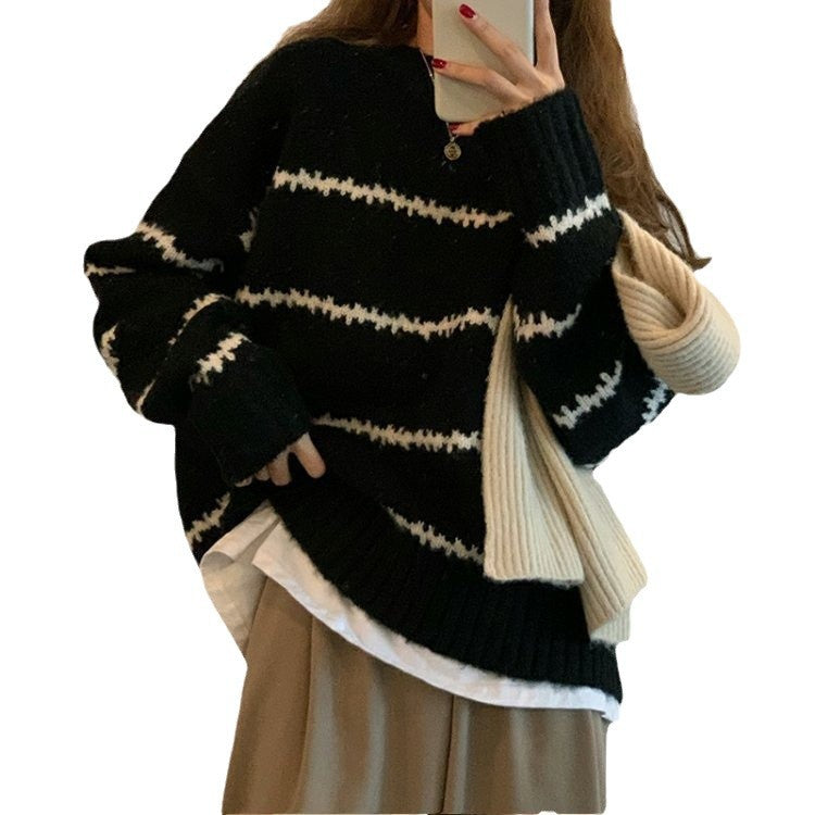 Kvinders oversized sweater med stribet design og blød strik Stilla