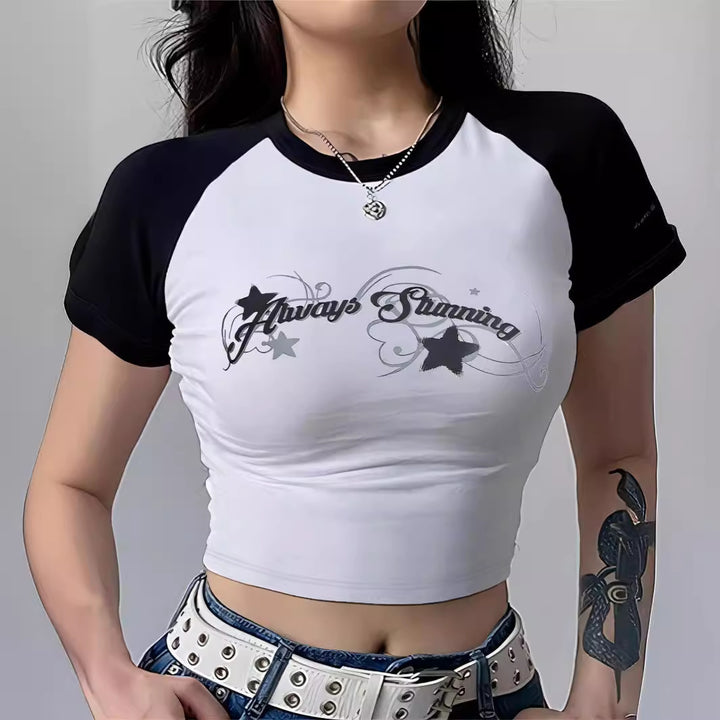 Dame Crop-top med motiverende tekst og afslappet snit Skovae