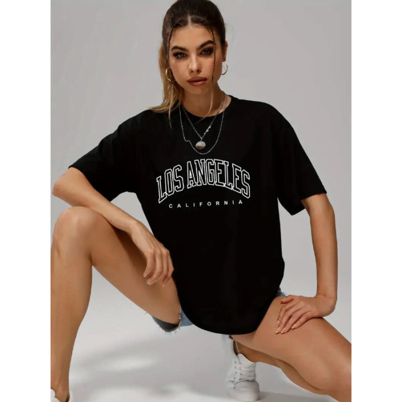 Dame Oversized T-shirt med urban Los Angeles print og afslappet snit Stilla