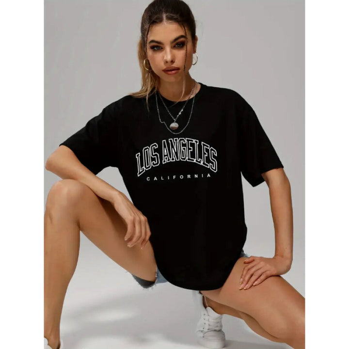 Dame Oversized T-shirt med urban Los Angeles print og afslappet snit Stilla
