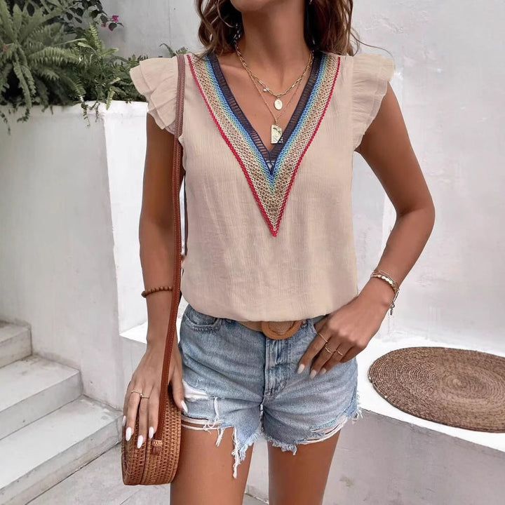 Dame V-hals bluse med rynker Stilla