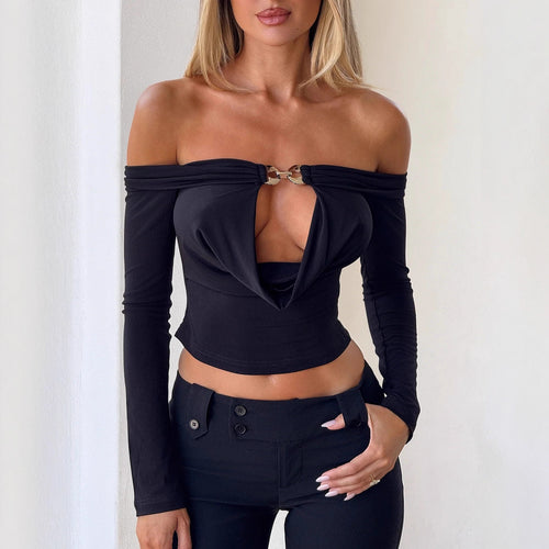 Dame Off-Shoulder Top med dekorativ lukning Skovae
