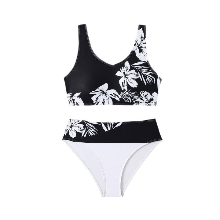 Dame Højtaljet Bikini-sæt med blomstertrykt og stilfuldt udskærningsdesign Stilla