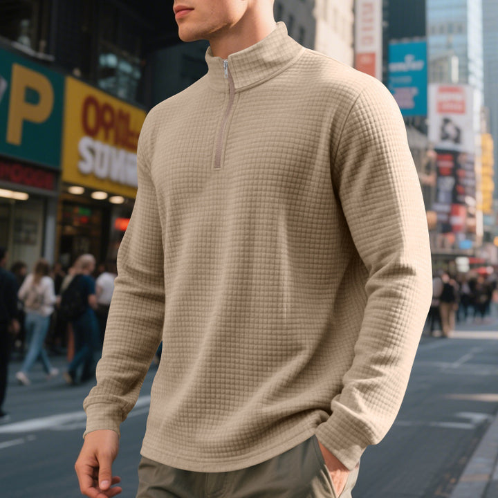 Herren fritid fleece sweater med moderne ståkrave og halv lynlås Stilla