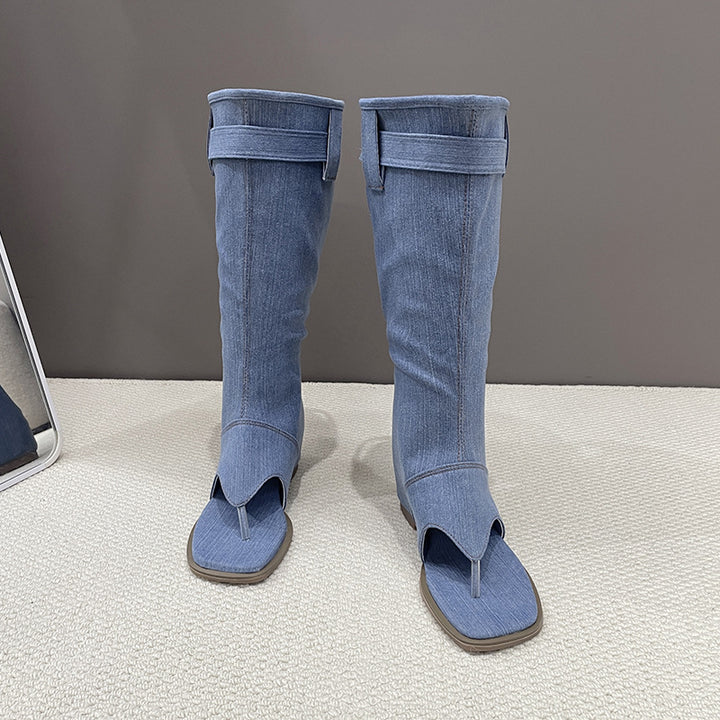 Dame Komfortable Wedge-Pantoletten i moderigtigt Denim-design Stilla