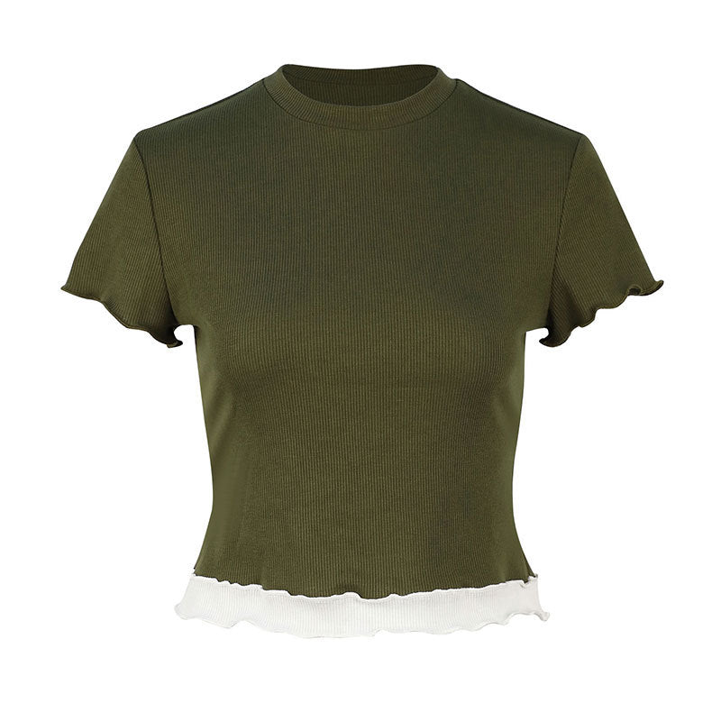 Dame Crop-Top med flæsedetaljer Skovae