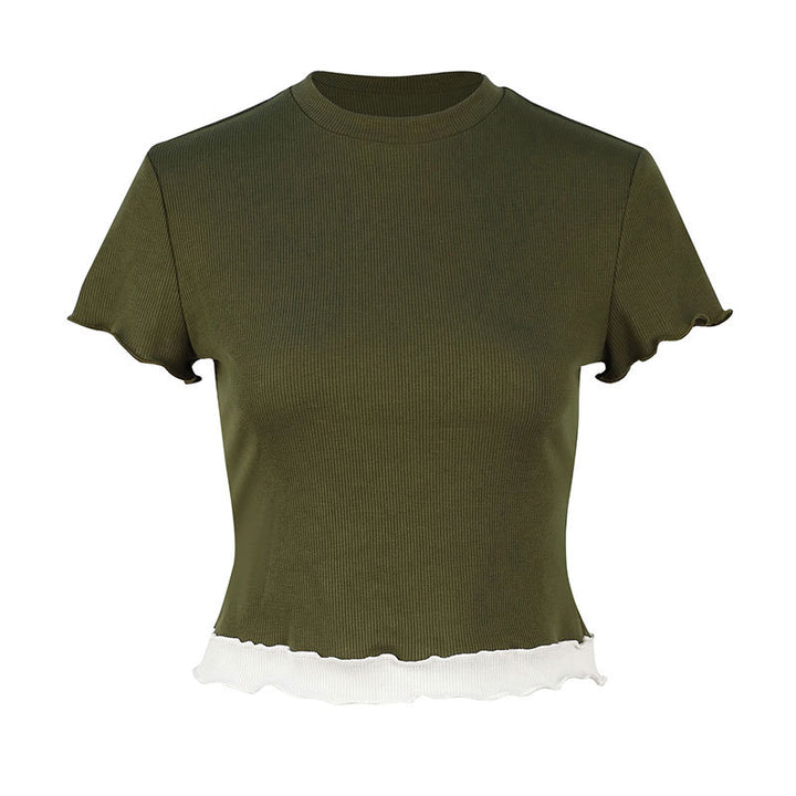 Dame Crop-Top med flæsedetaljer Skovae