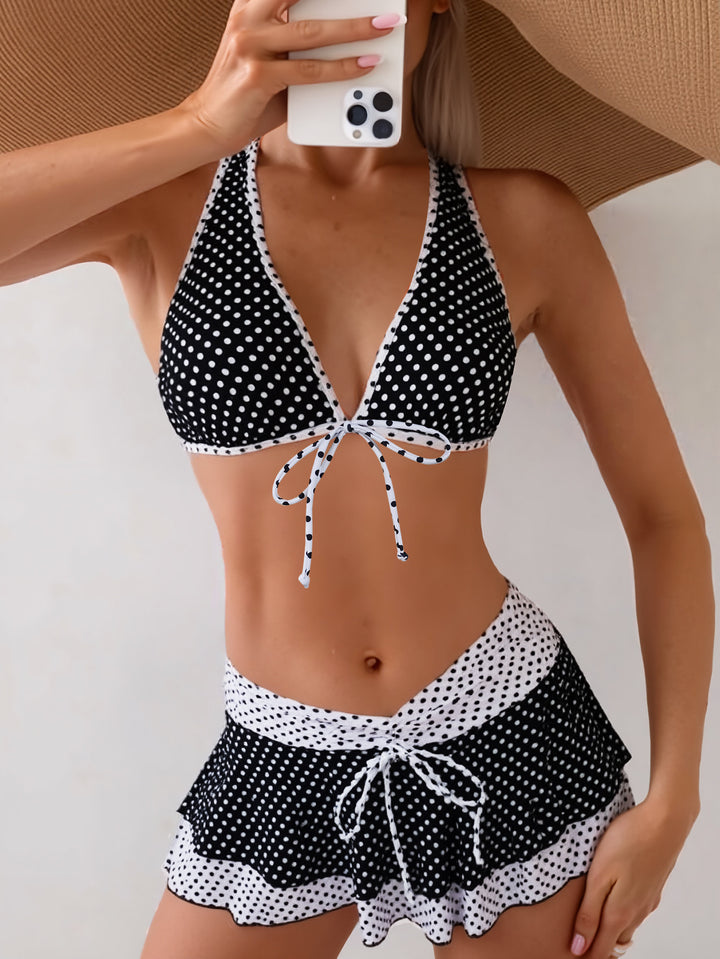 Dame Triangel-Bikini med Rynkeskørt Skovae