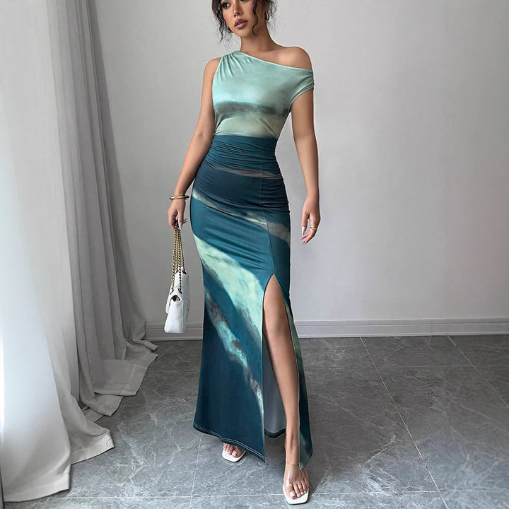 Dame elegant omslagskjole med asymmetrisk snit og slids Stilla