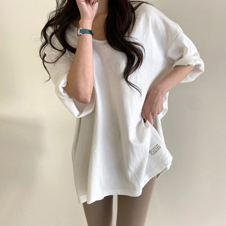 Dame Oversized Rundhalset T-shirt med opfoldede ærmer Stilla