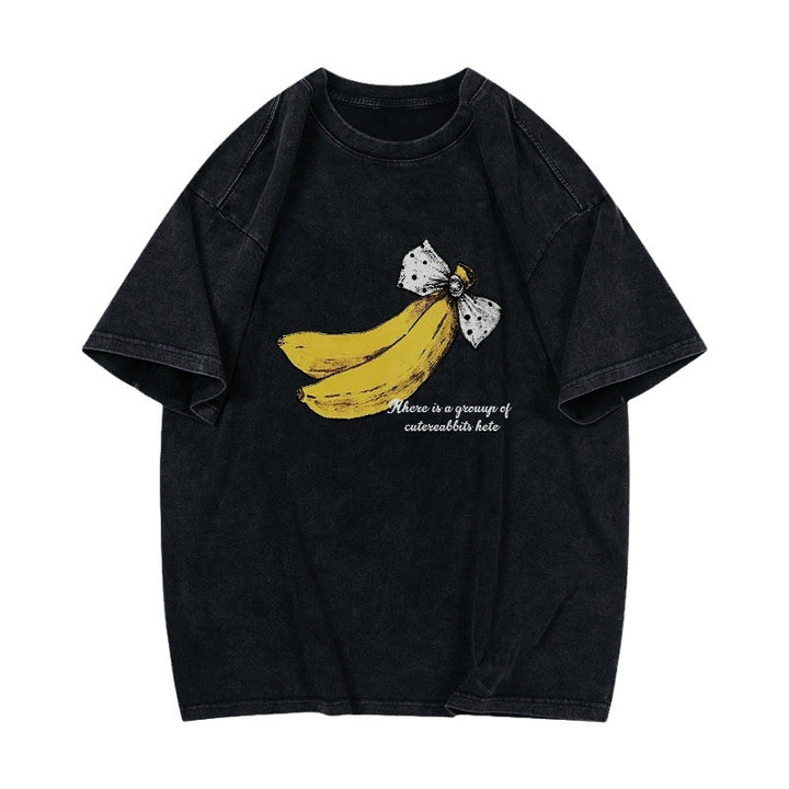 Dame T-shirt med kreativt bananmotiv og afslappet snit Stilla