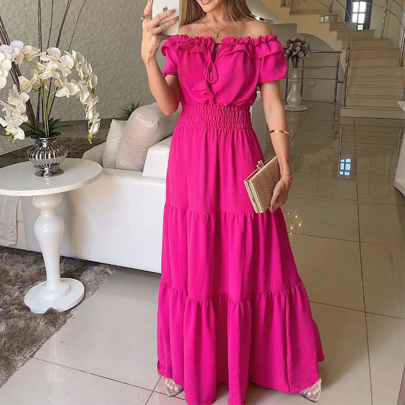 Femme Off-Shoulder Rüschentier Maxi-Kjole Stilla
