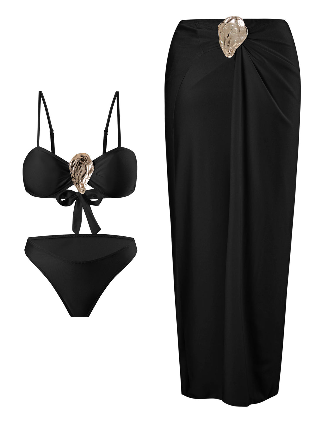 Dame bikini-sæt med elegant omslagsskørt-udseende og glamorøs klips Stilla