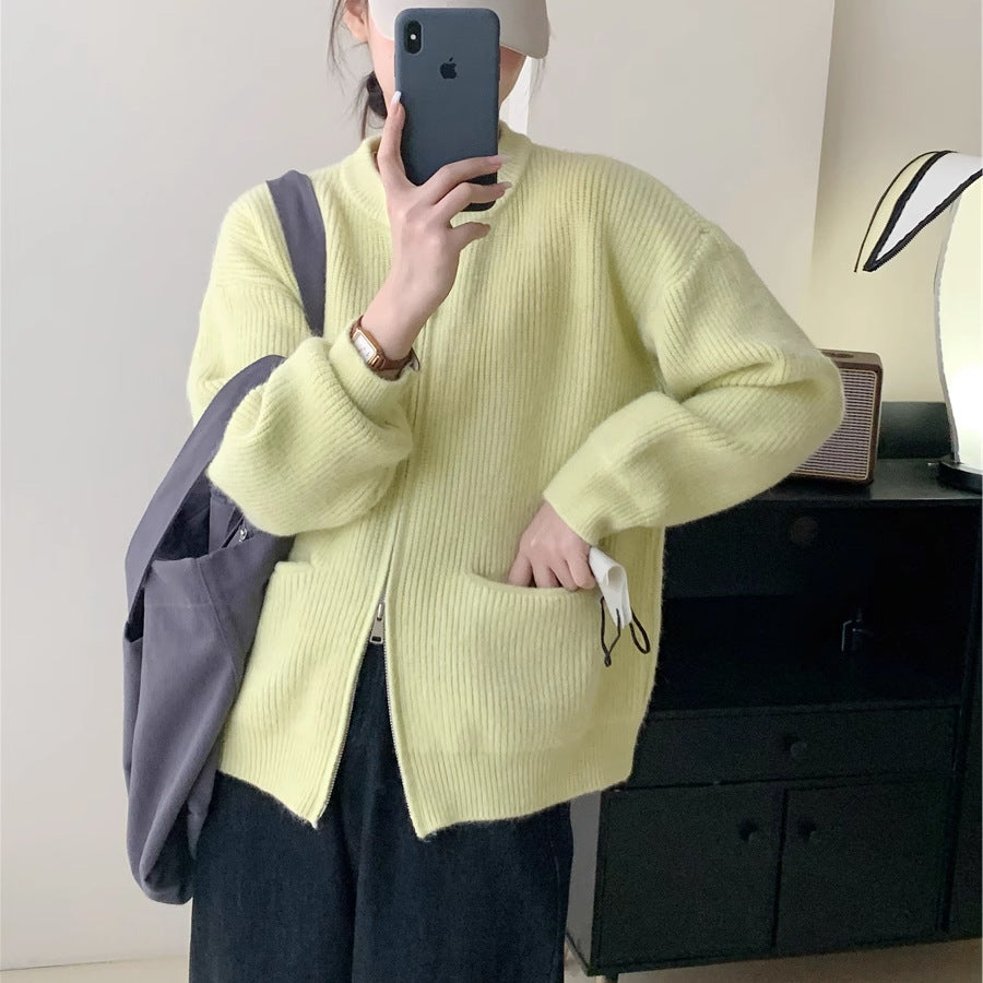 Damer Cozy Knit Cardigan med Høj Krave Stilla