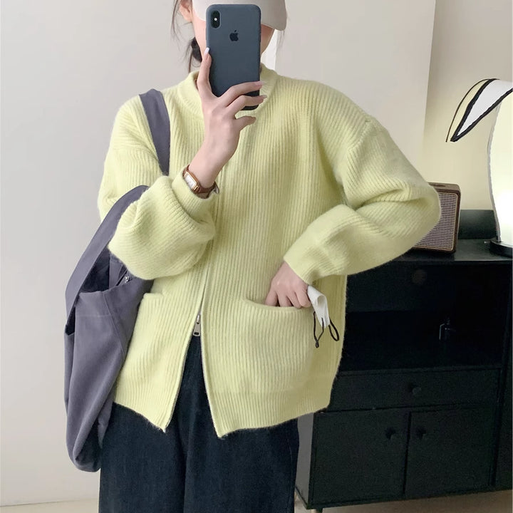Damer Cozy Knit Cardigan med Høj Krave Stilla