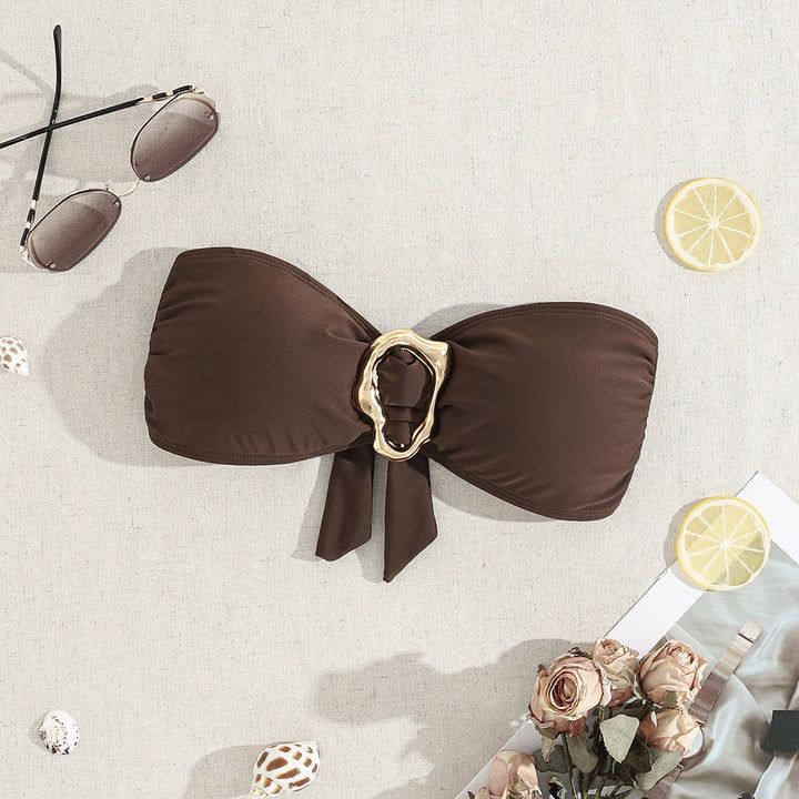 Dame Bandeau-bikini med elegant guldspringlås Skovae