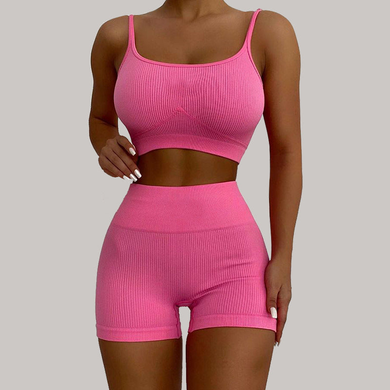 Damer Sportsligt Ribbet Crop-Top og Hotpants Sæt Stilla