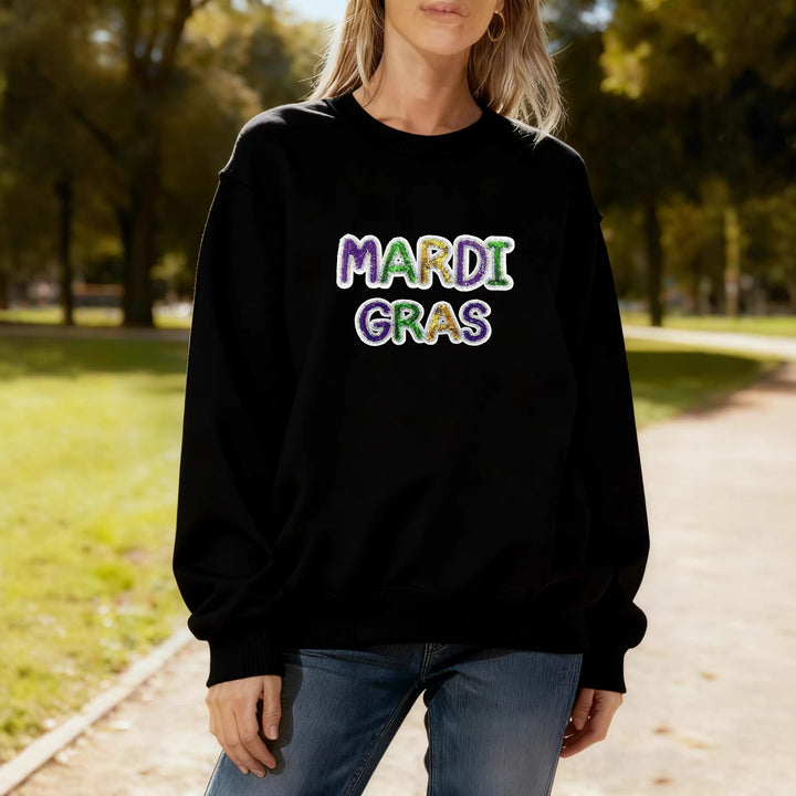 Women's sweatshirt with vibrant Mardi Gras lettering Stilla