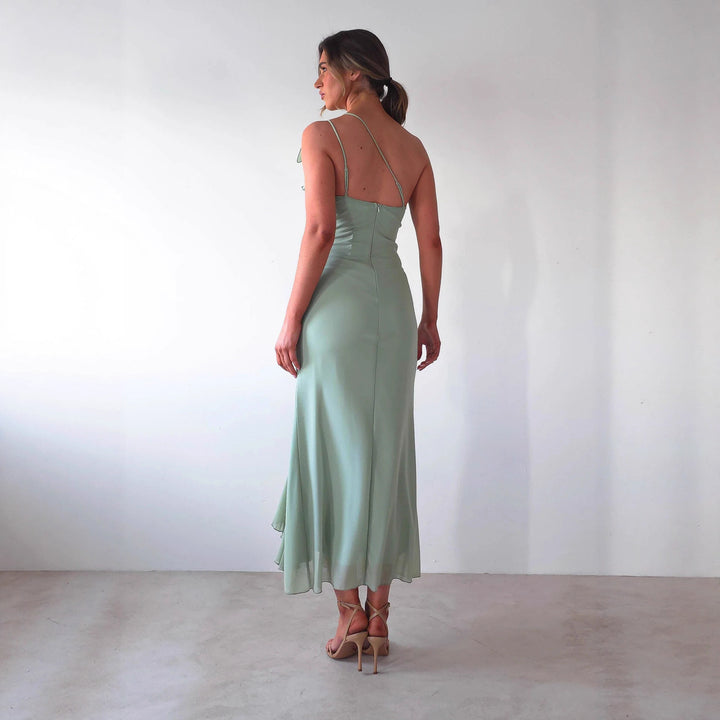 Kvinder Elegant Ruffle Maxi Kjole i Stilen af en Side med Høj Slids Skovae