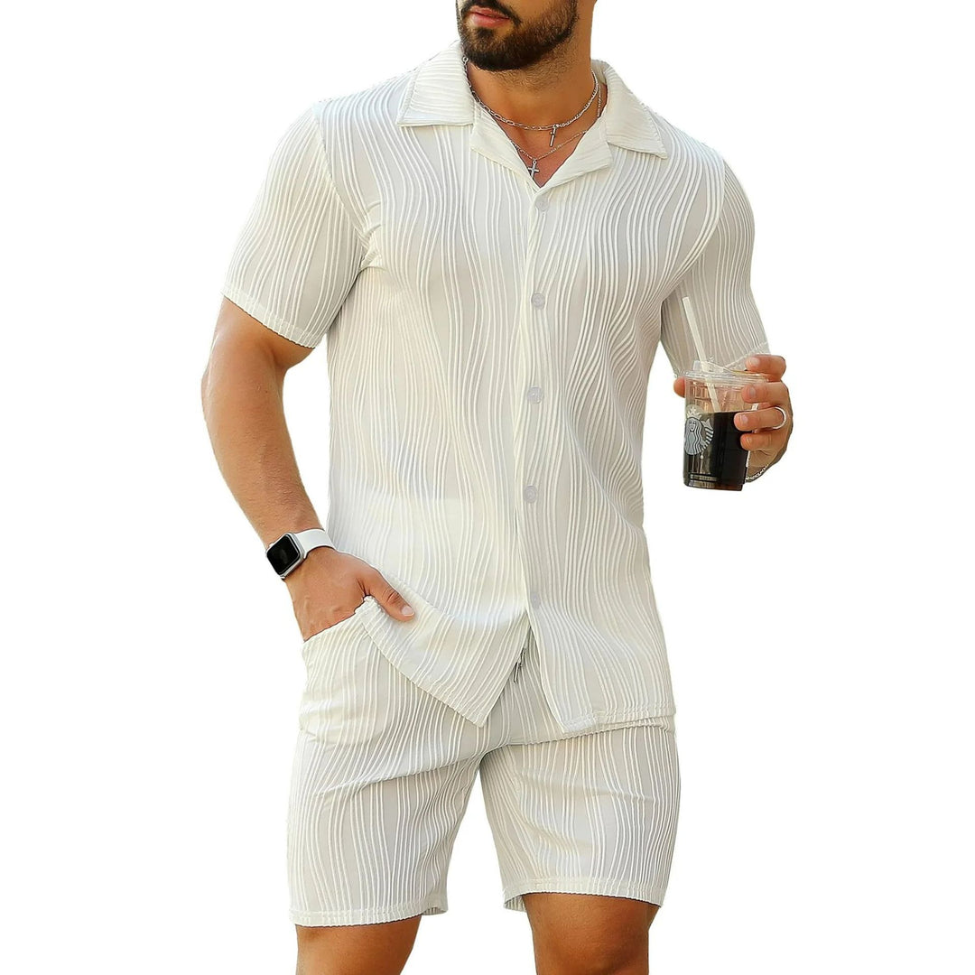 Herrer kortærmet skjorte og shorts sæt med struktureret design Stilla