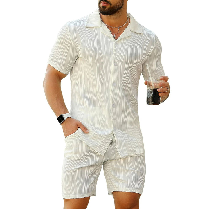 Herrer kortærmet skjorte og shorts sæt med struktureret design Stilla