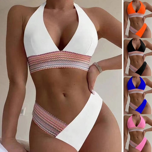 Dame bikini sæt med moderne V-udskæring og bred elastisk kant Skovae