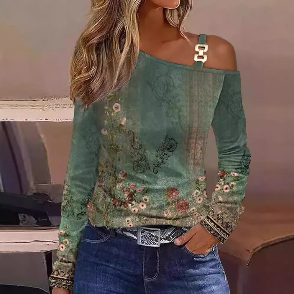 Dame top med asymmetrisk snit og blomsterdesign Stilla