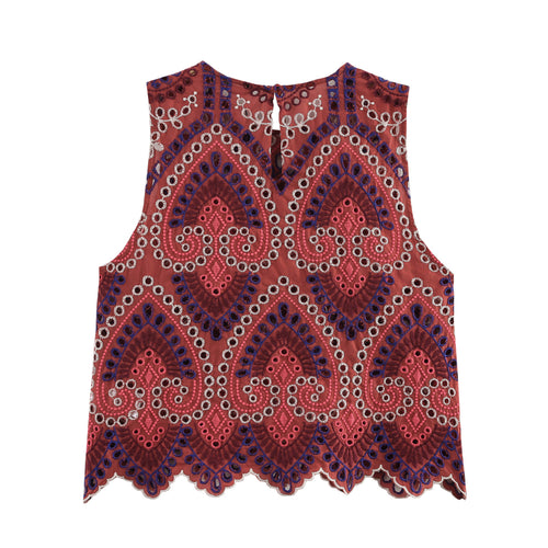 Femme Ærmeløs Broderet Bluse Stilla