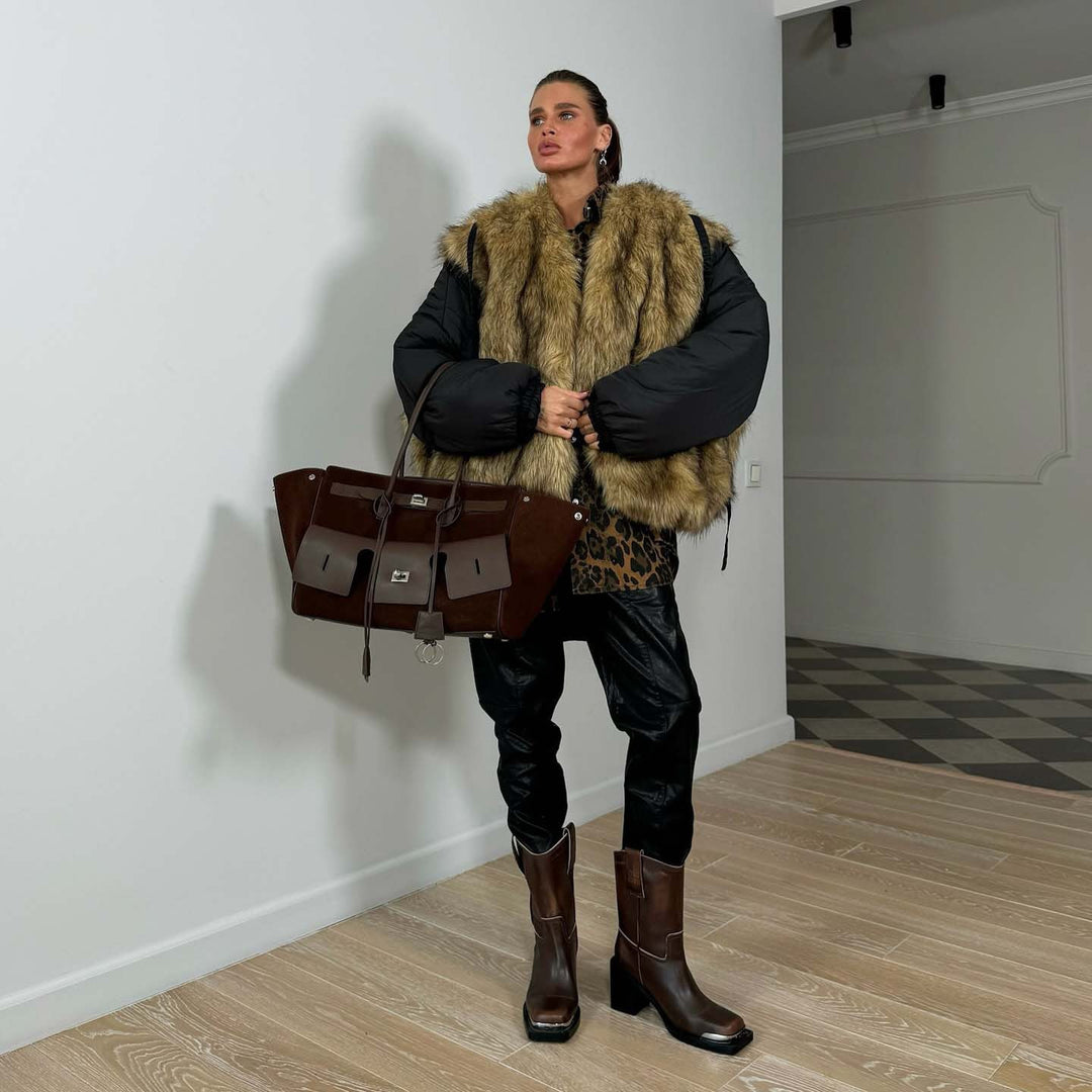 Kvinders fashionjakke med falsk pelskrave Stilla