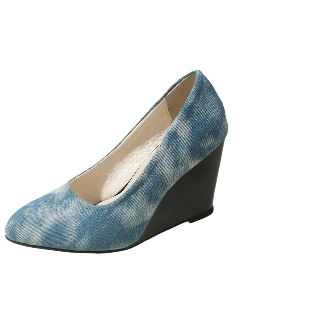 Dame Wedge-Pumps med moderigtigt denim-design og elastisk fodseng Stilla