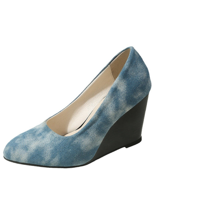 Dame Wedge-Pumps med moderigtigt denim-design og elastisk fodseng Stilla