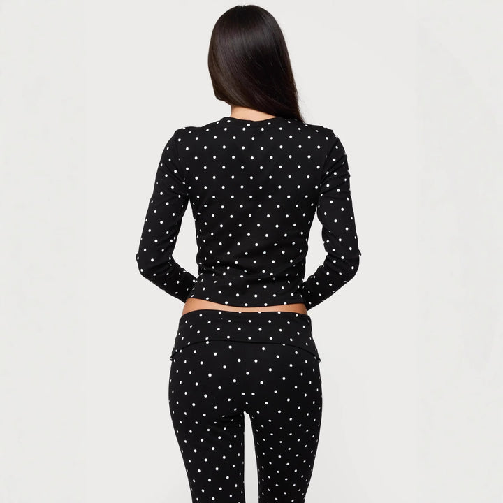 Dame Langærmet Polka-Dots Overdel og Leggings Set Skovae