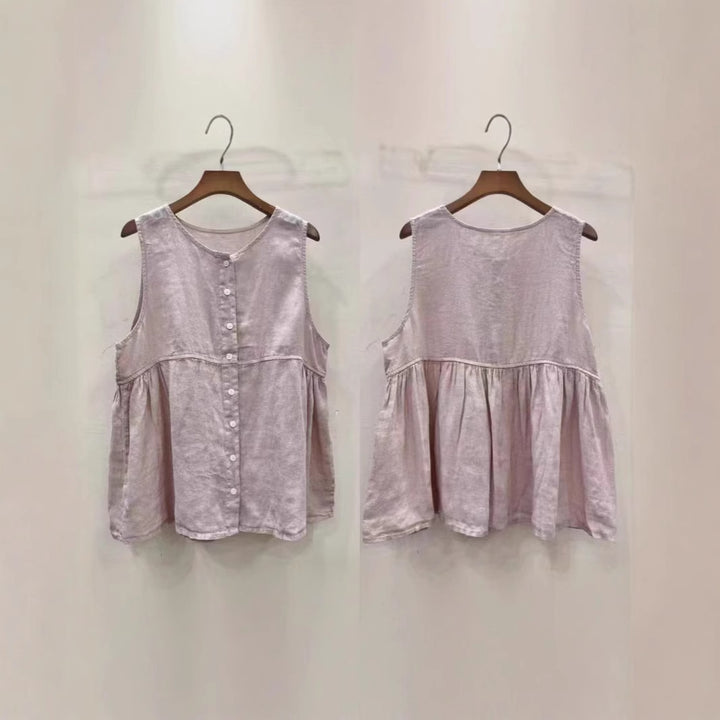 Femme Knap-Ned A-Linje Bluse med plisserede detaljer Stilla
