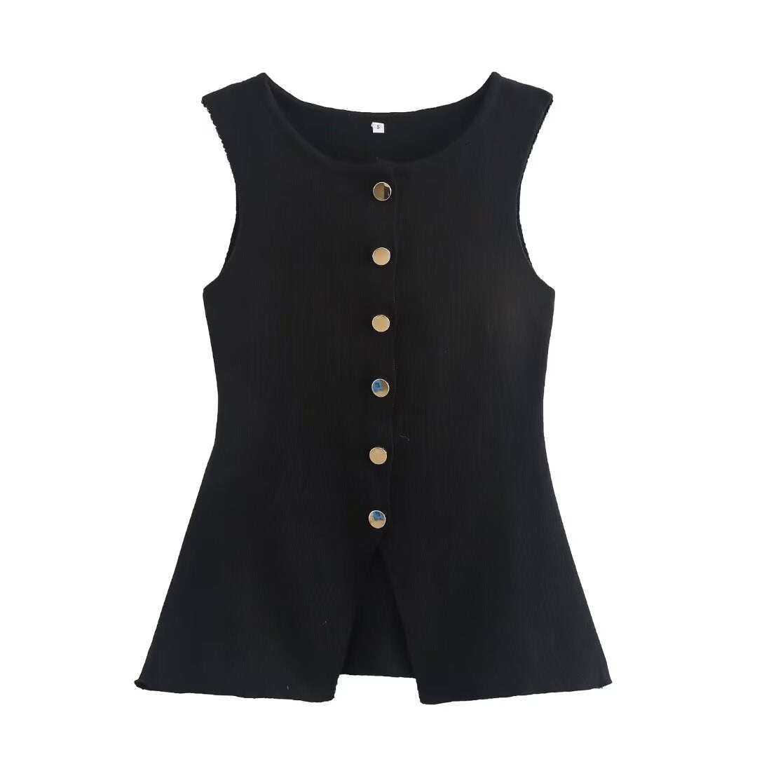 Femme Knaplægnings-ribbet shirt uden ærmer Stilla