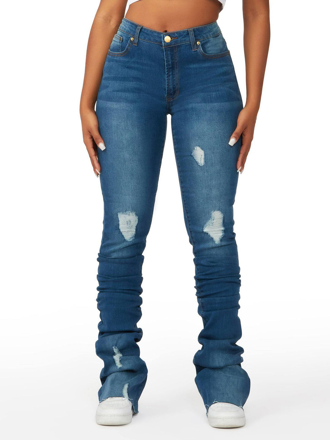 Dame Slim-Fit Jeans med moderigtige Destroyed-effekt og høj talje Stilla