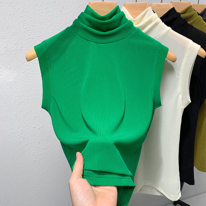 Dame ærmeløs Turtleneck-top i højkvalitets ribmateriale Stilla