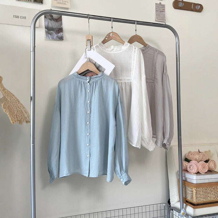 Dame Elegant Folds bluse med Spitze Detalje Stilla