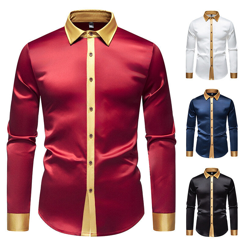 Herrer Elegante Satin-Krave Skjorte Stilla