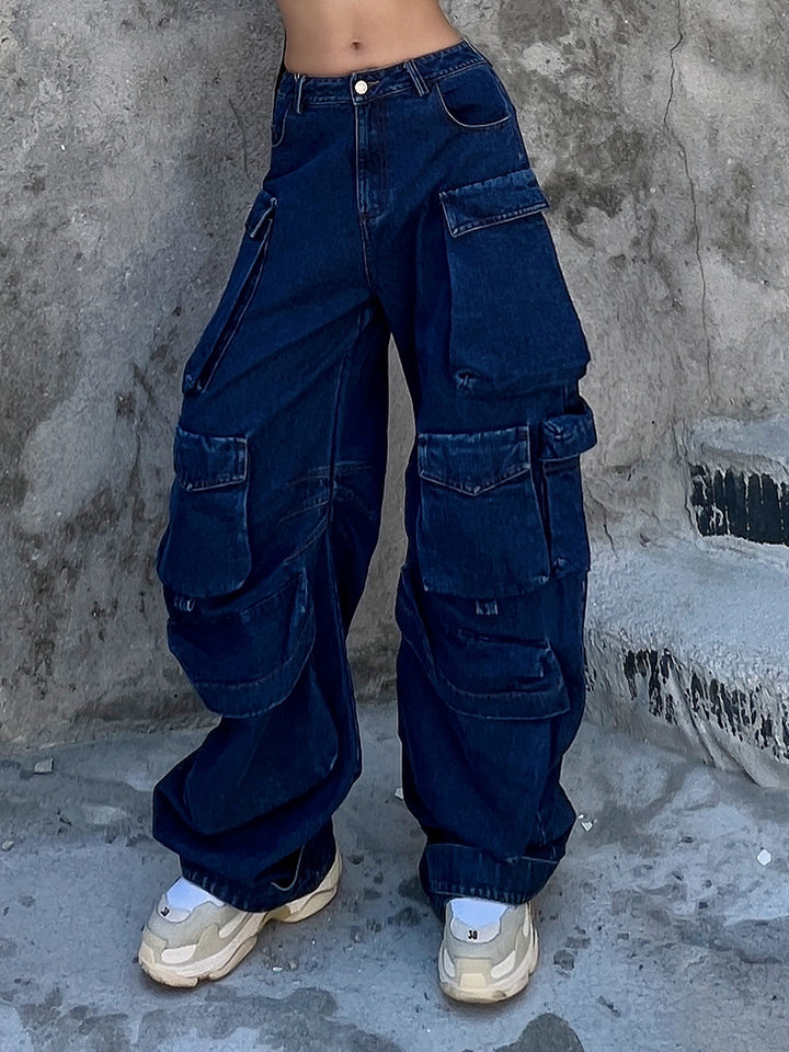 Dame Cargo-jeans med praktiske multifunktionstaske og løs pasform Stilla