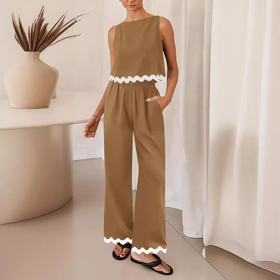 Dame Elegant To-delt Ensemble med flydende snit og dekorativt kant Stilla