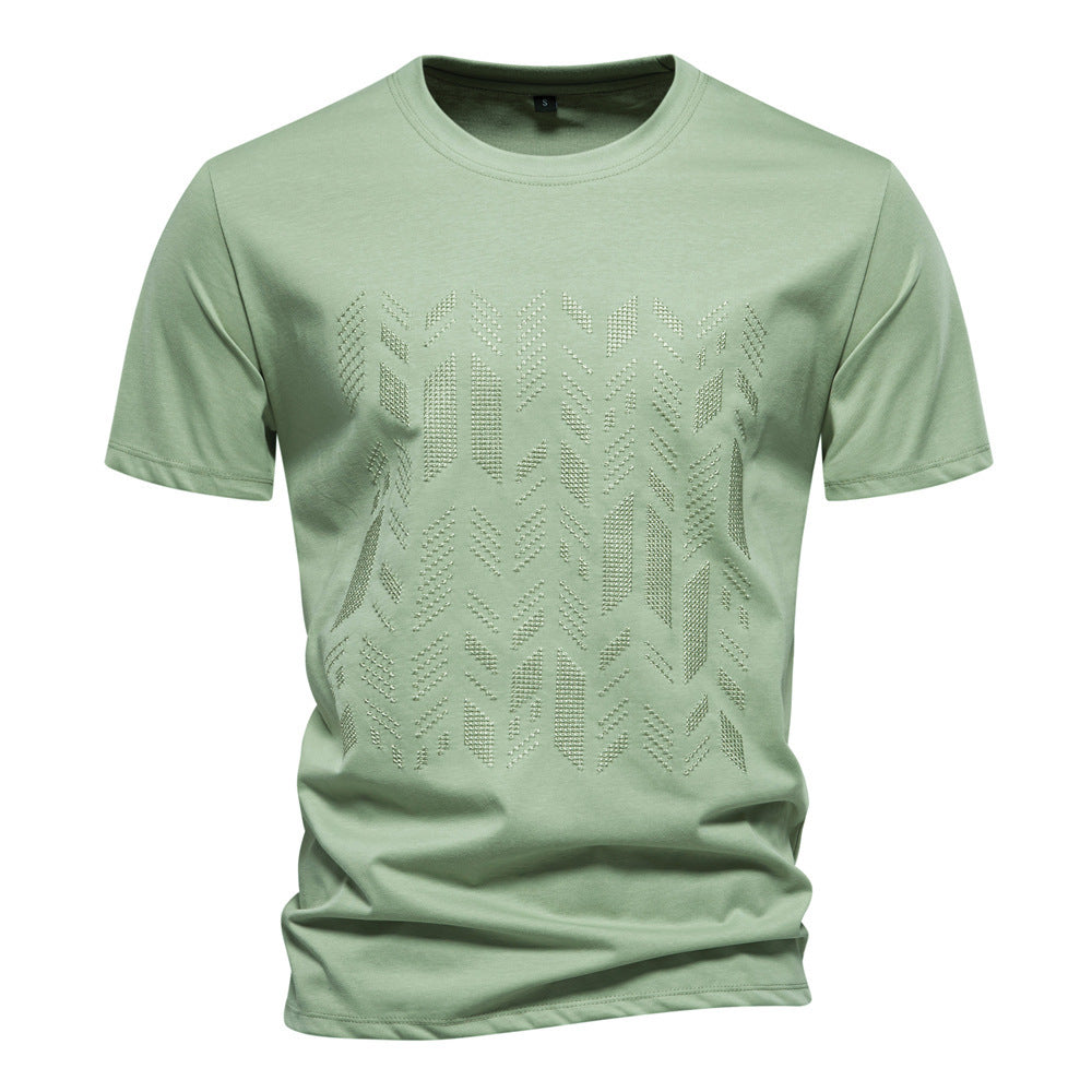 Herrer nan Rundhalsshirt i bomuldsblanding med geometrisk laserperforering og lige snit Skovae