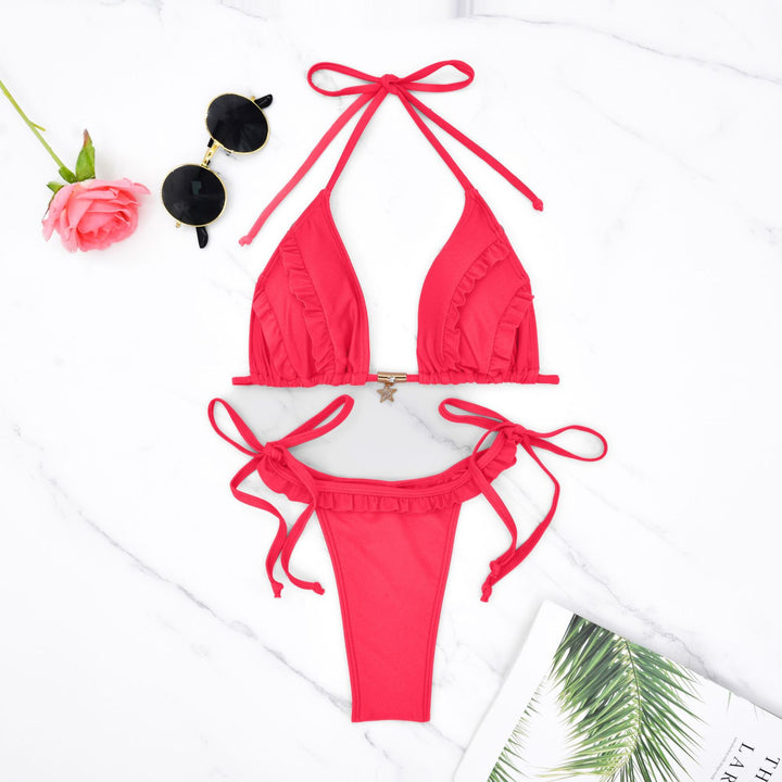 Dame Bikini-sæt med glade flæse detaljer og justerbare bånd Stilla