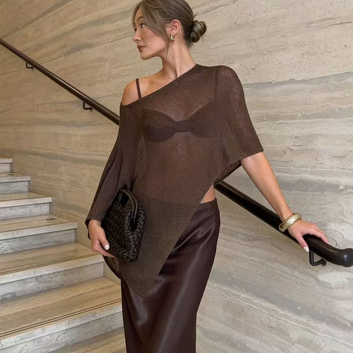 Dame transparent strandoverdel med asymmetrisk snit og elegant design Skovae