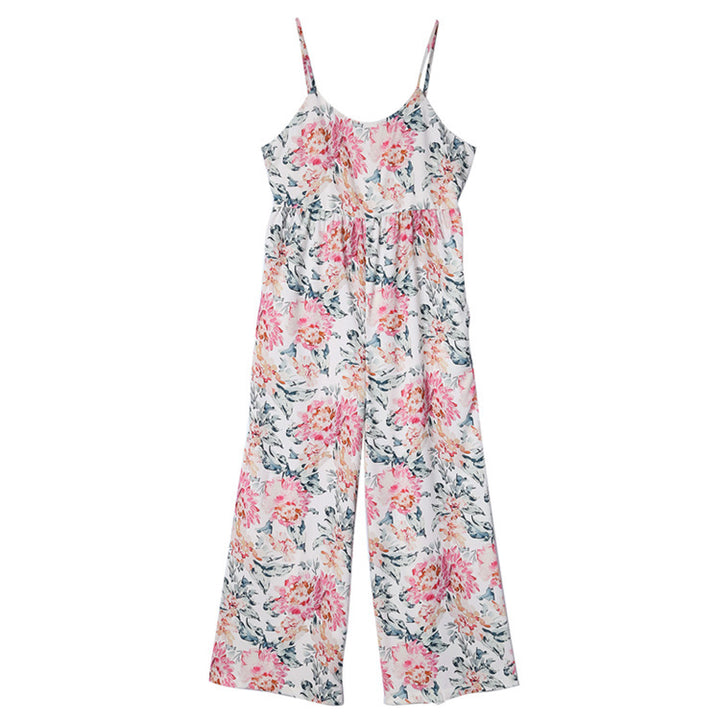 Dame Floral Jumpsuit med brede stropper og elastisk taljebånd Stilla